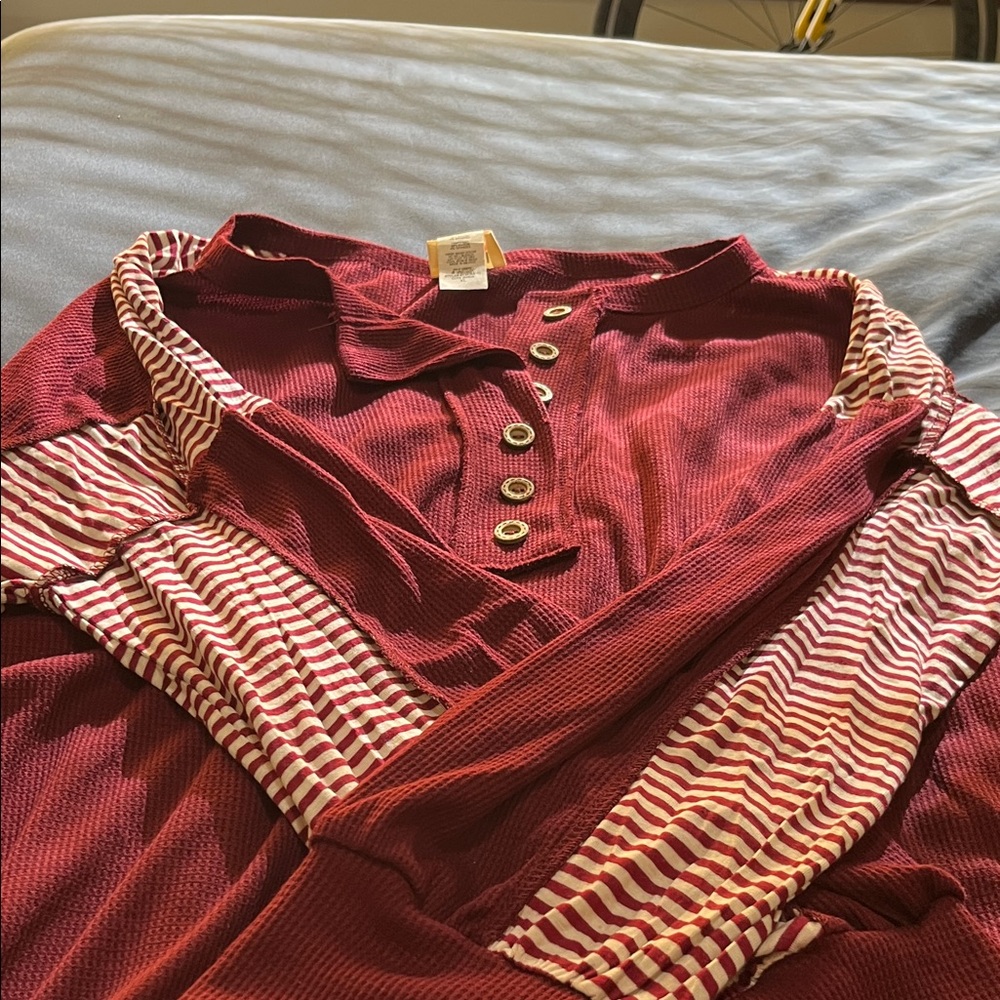 BiBi Burgundy and White Striped Long Sleeve Top-Tuns big. Would fit 2-3X